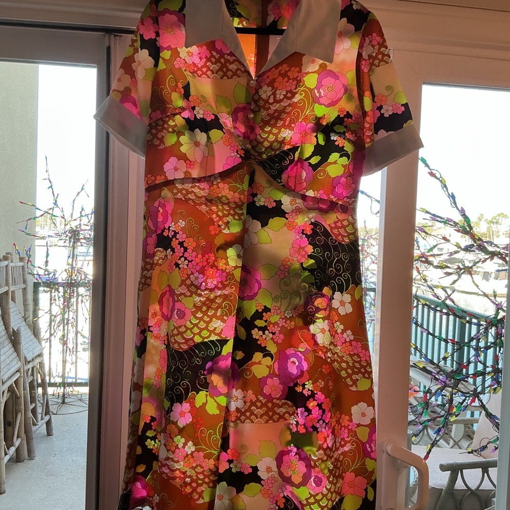 Twist-Front Midi Dress in Pink & Orange Floral